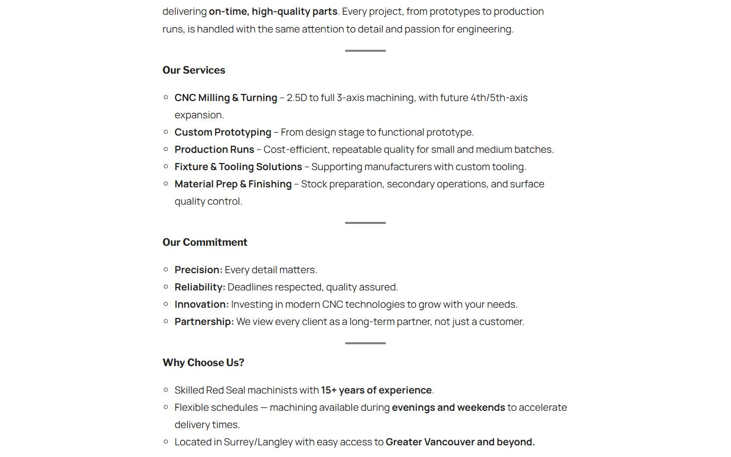 ARSANA Machining Inc. homepage, CNC machining in Surrey, BC