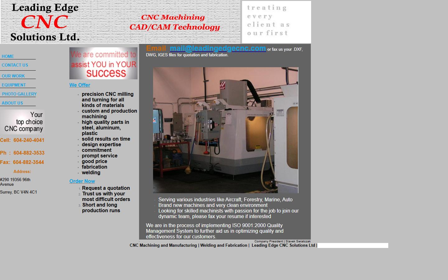 Leading Edge CNC Solutions Ltd. homepage, CNC machining in Surrey, BC