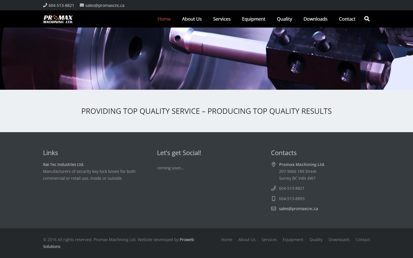Promax Machining Ltd. homepage, CNC machining in Surrey, BC