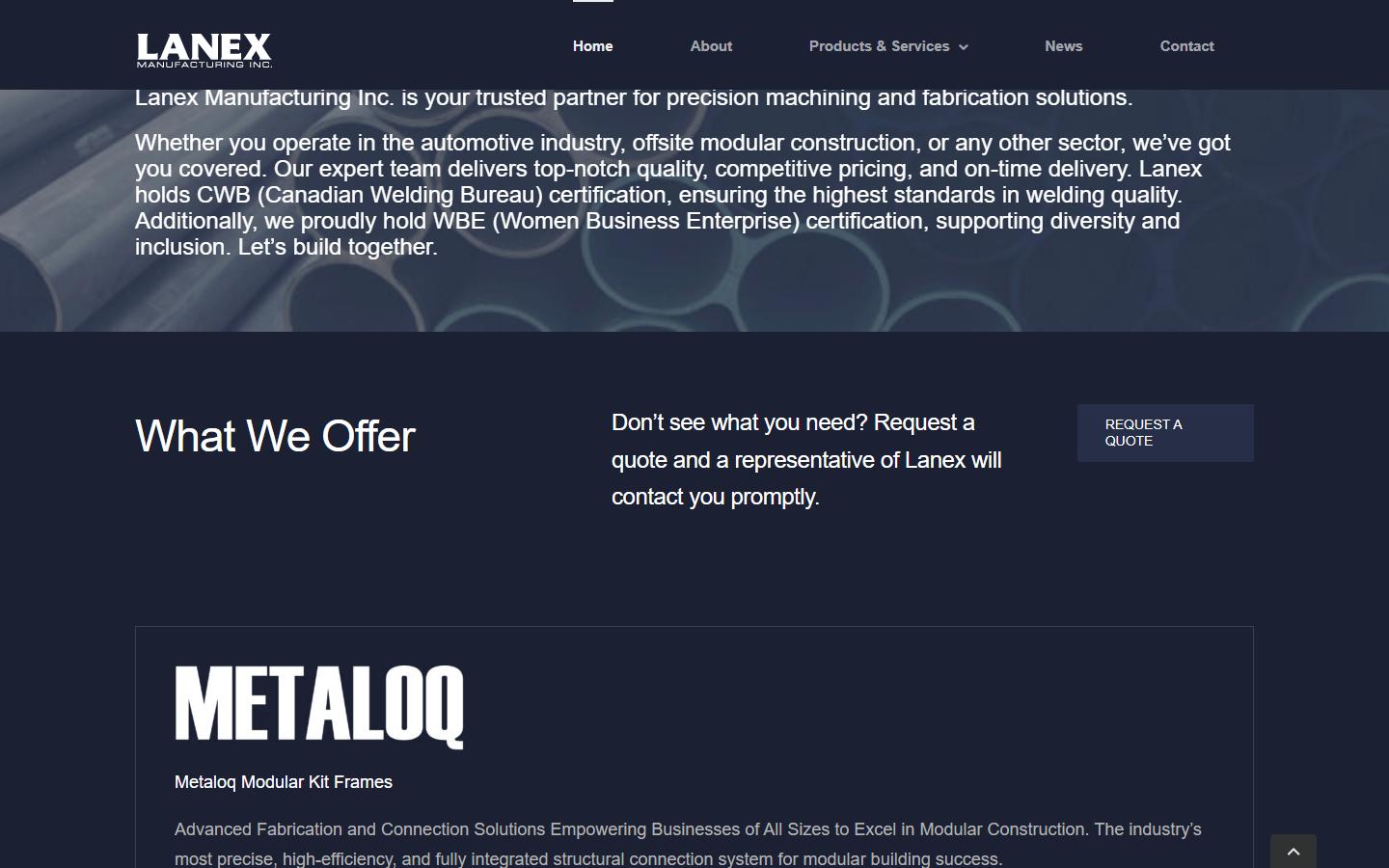 Lanex Manufacturing Inc. homepage, CNC machining in Windsor, ON