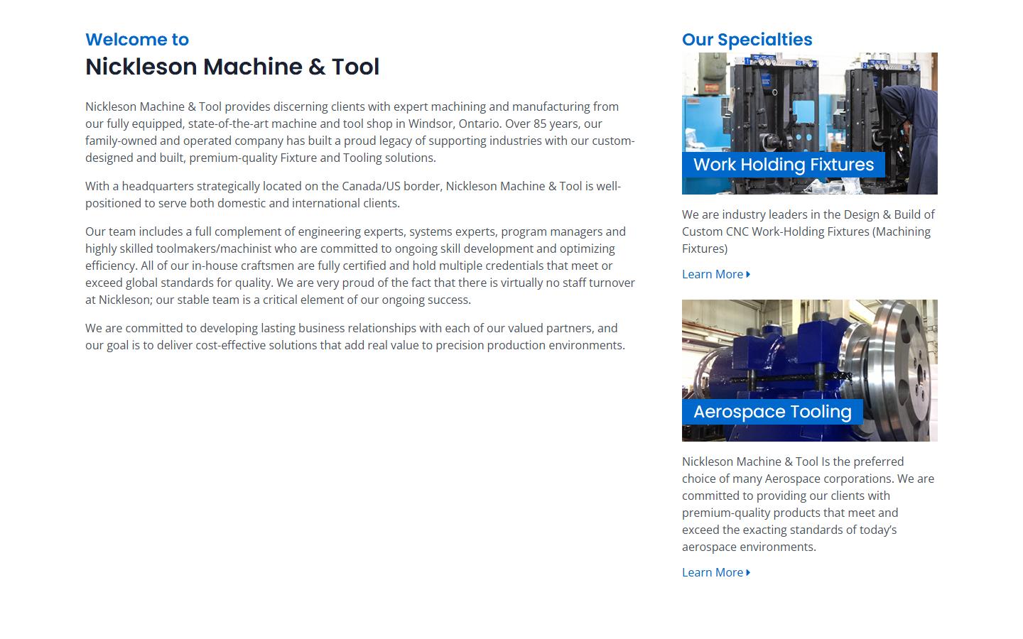 Nickleson Machine & Tool homepage, CNC machining in Windsor, ON