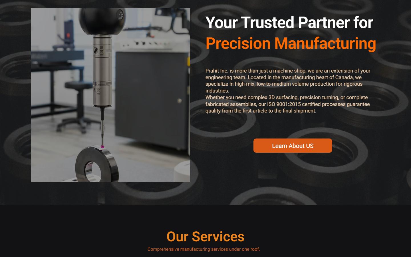 Prahit Inc. homepage, CNC machining in Windsor, ON