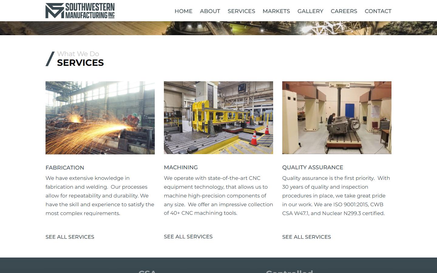 Southwestern Manufacturing Inc. homepage, CNC machining in Windsor, ON