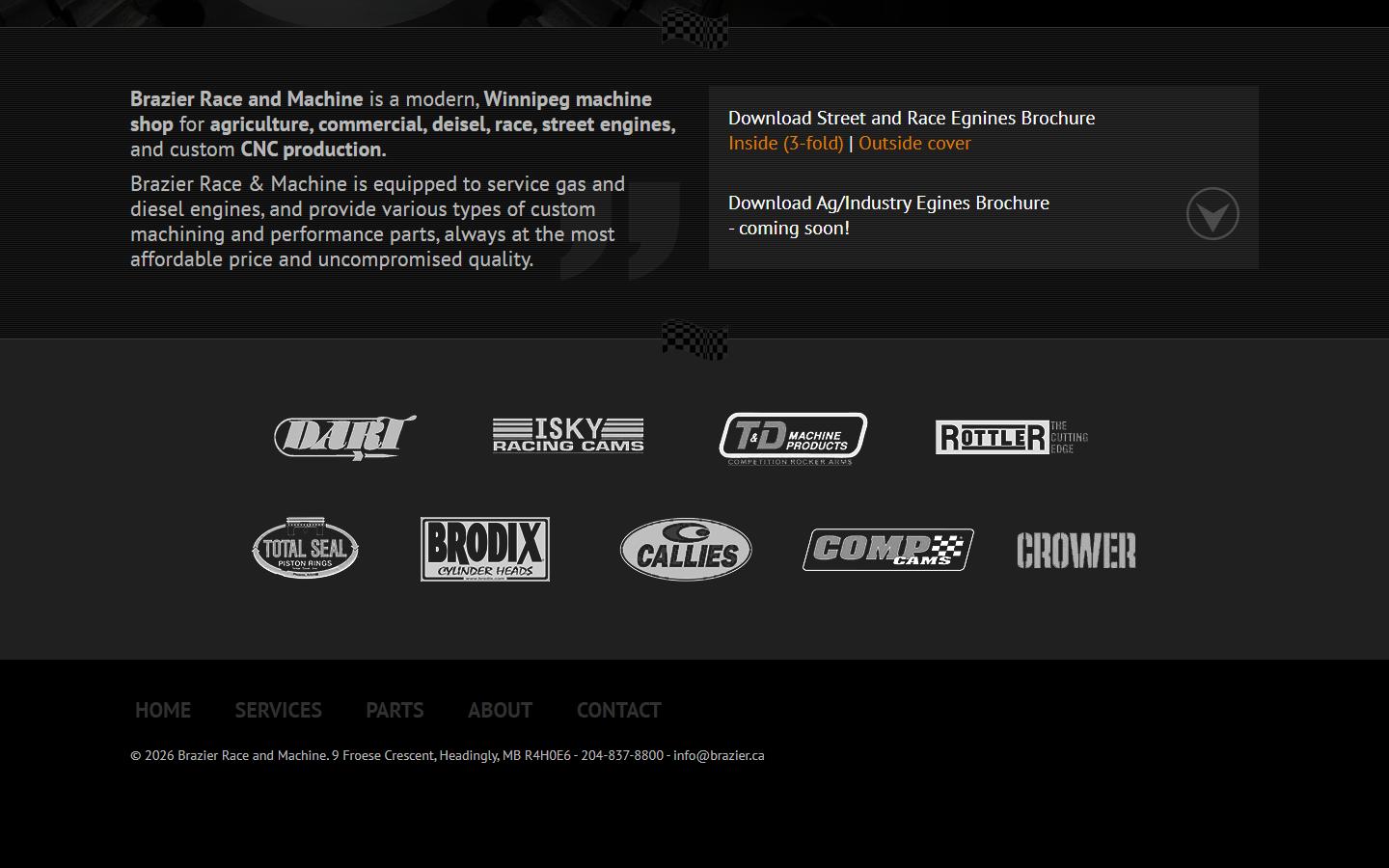 Brazier Race and Machine homepage, CNC machining in Headingley, MB
