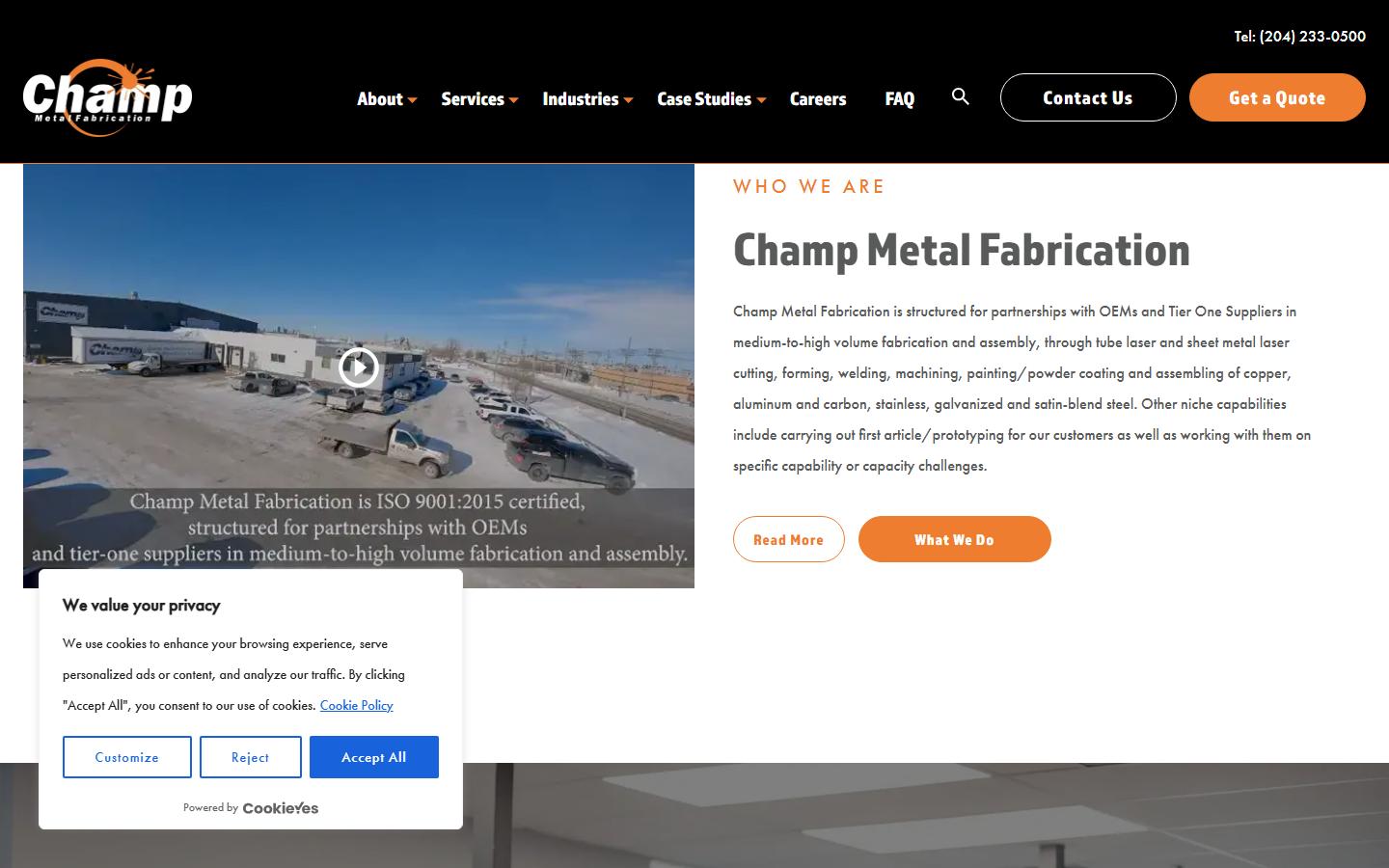 Champ Metal Fabrication homepage, CNC machining in Winnipeg, MB
