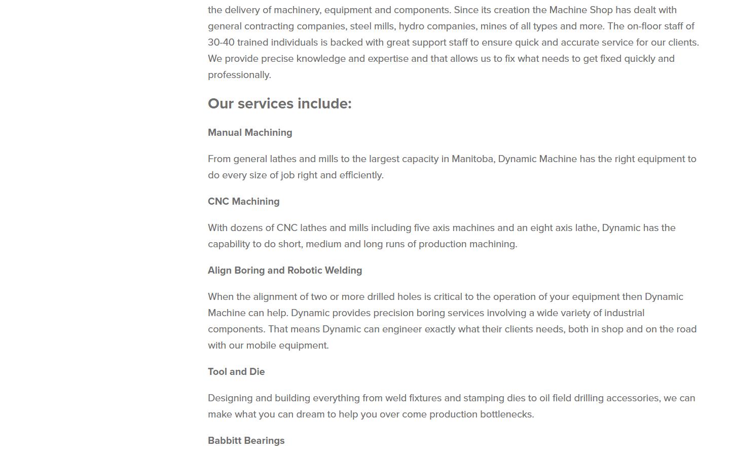 Dynamic Machine Shop homepage, CNC machining in Winnipeg, MB
