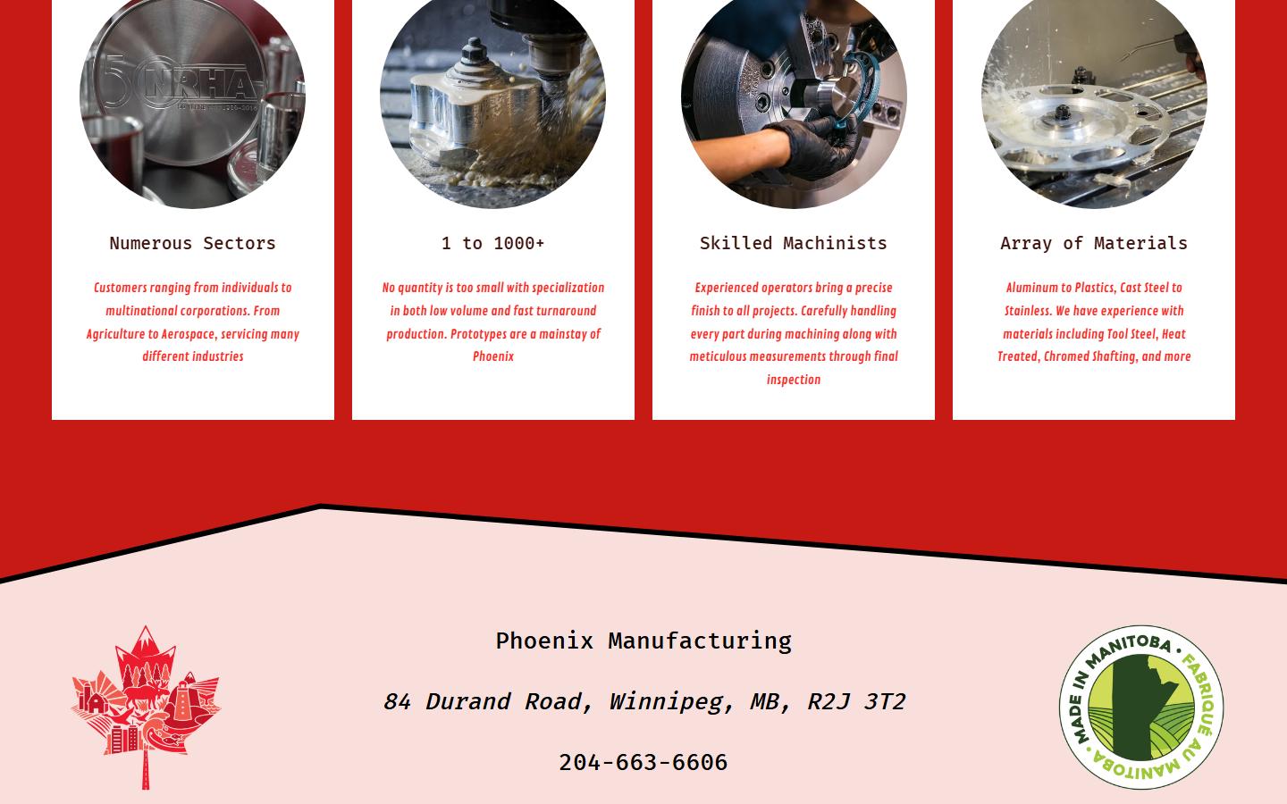 Phoenix Manufacturing homepage, CNC machining in Winnipeg, MB